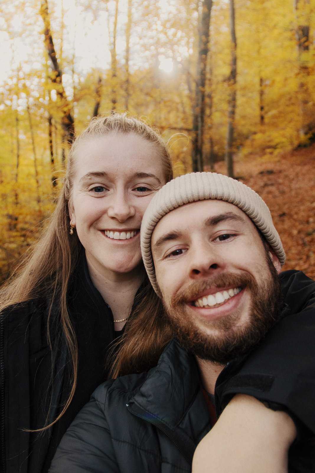 Couple hiking in Slovenia in Autumn