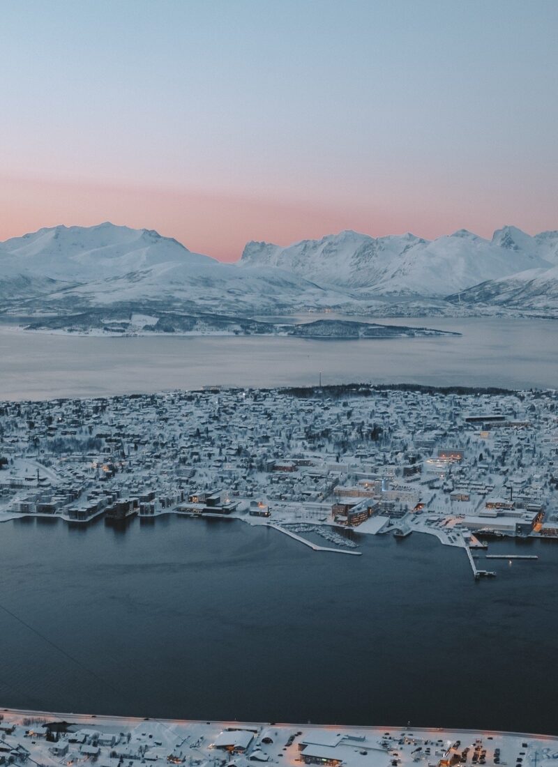 Mountain views at sunset over Tromso, Norway